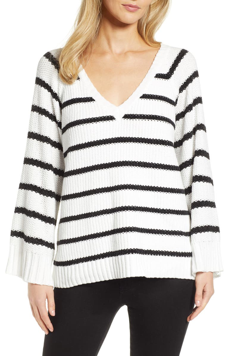 &.Layered Stripe V-Neck Sweater, Main, color, 