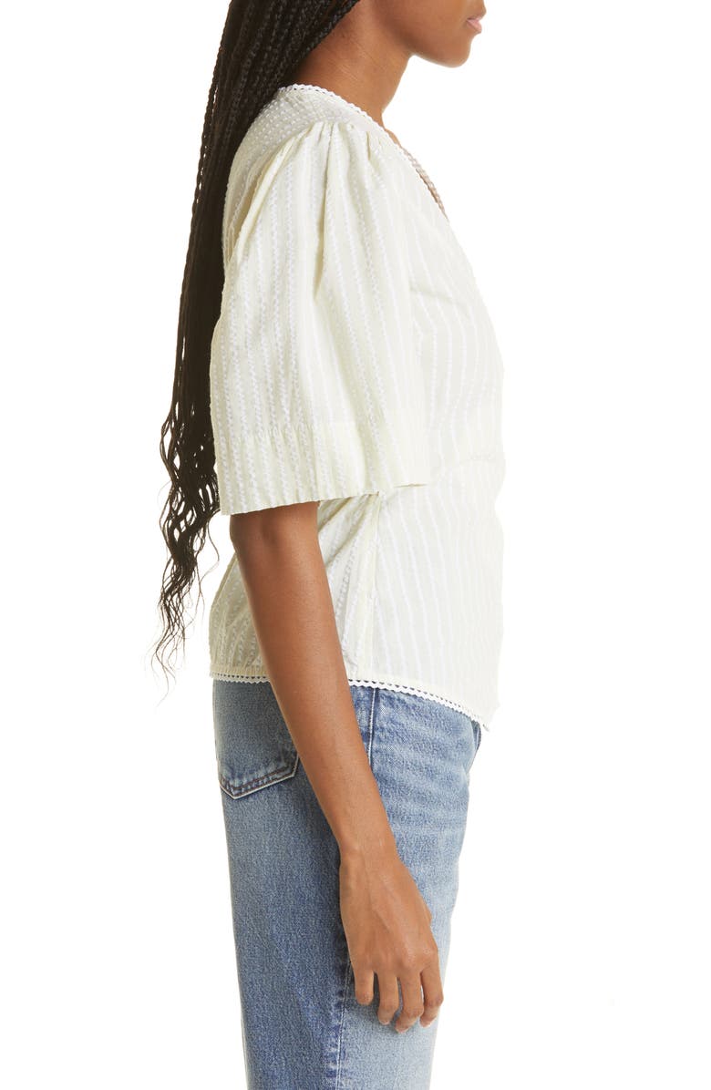 Ganni Seersucker Stripe Organic Cotton Wrap Top, Alternate, color, 