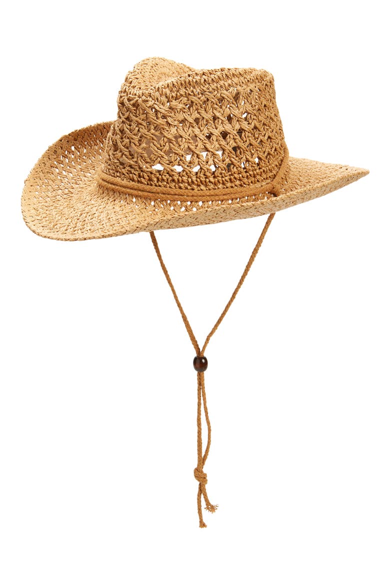 Crochet Western Hat, Main, color, TAN