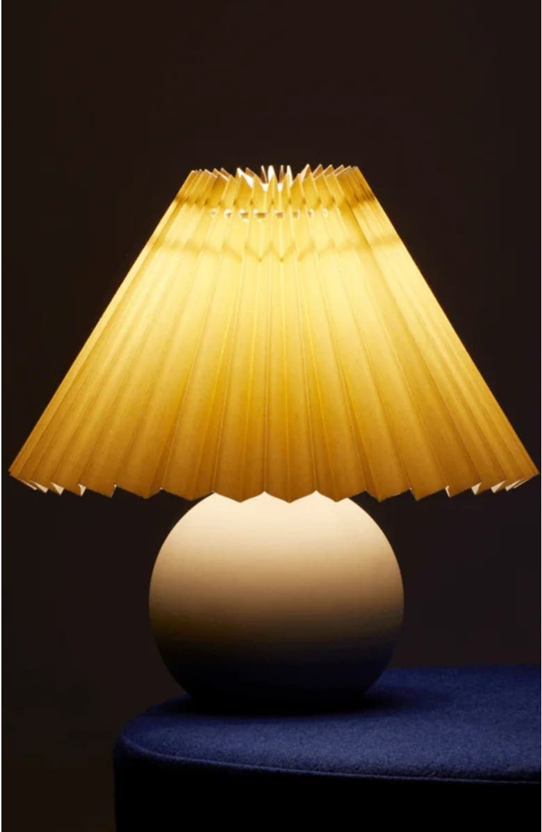 Brightech Serena 10" Ceramic LED Table Lamp with Retro Globe Base and Fabric Pleated Shade, Alternate, color, Beige/Cream