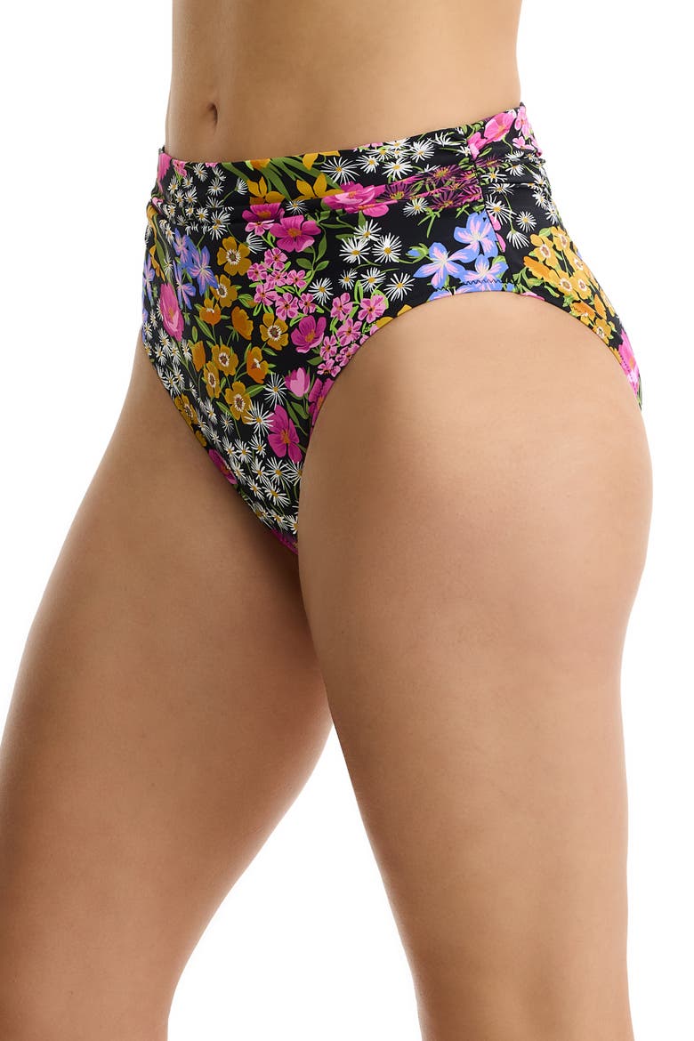 Havana Heat Shirred High Waist Swim Bottom, Alternate, color, Black