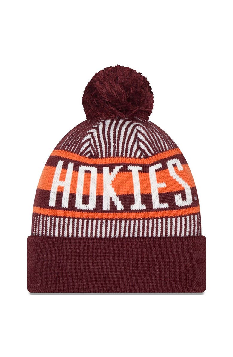 New Era Men's New Era  Maroon Virginia Tech Hokies Logo Striped Cuff Knit Hat with Pom, Alternate, color, 
