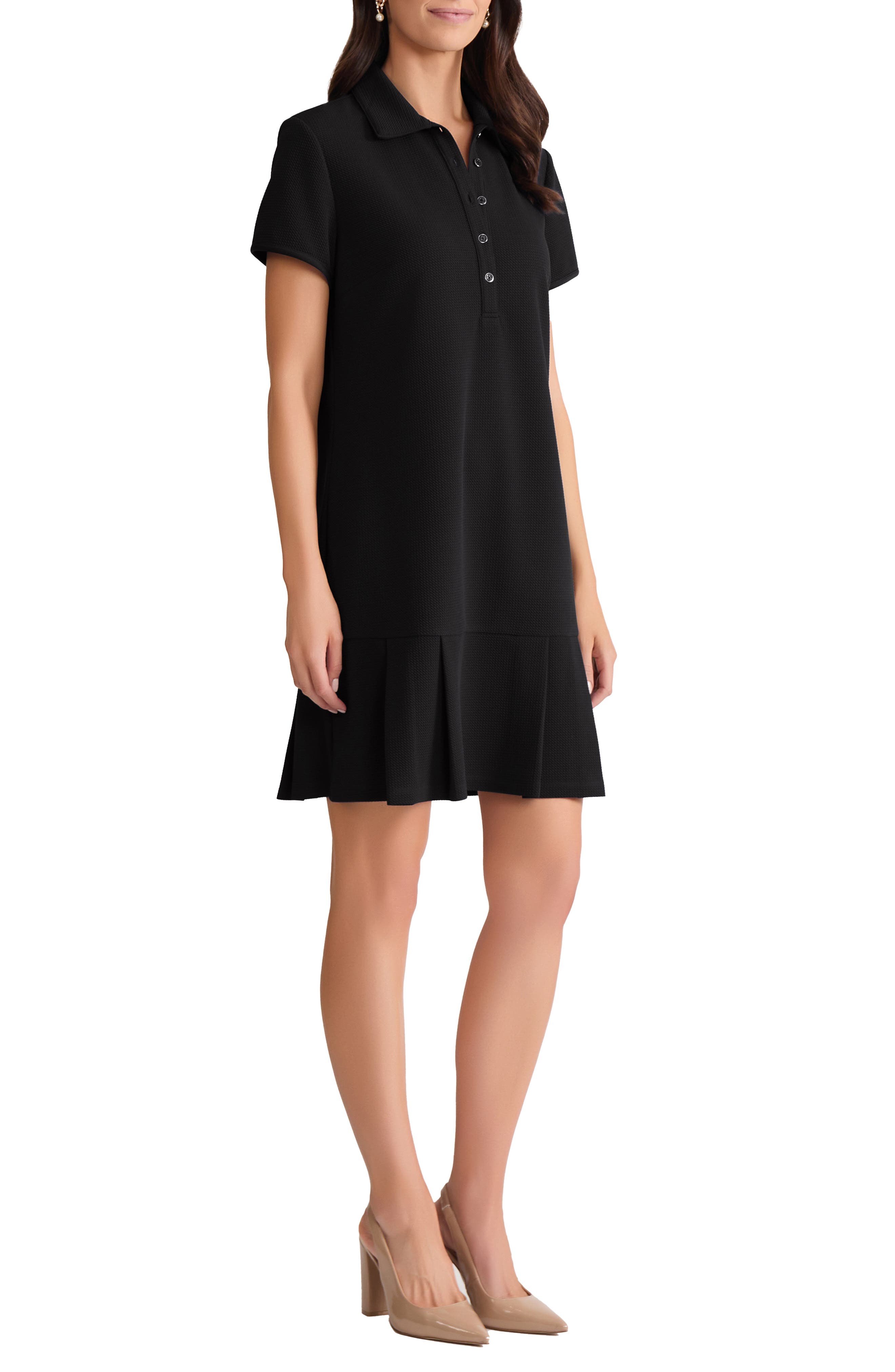 polo dress pleated Knit Polo Dress with Pleated Skirt navy/red