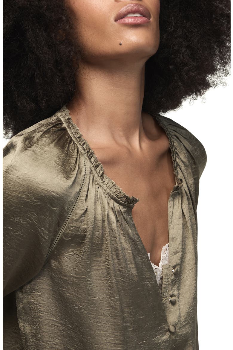 Hammered Satin Peasant Top, Alternate, color, DUSTY OLIVE