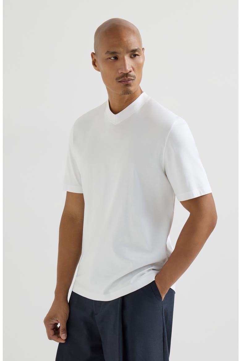 Cotton jersey V-neck T-shirt, Main, color, White