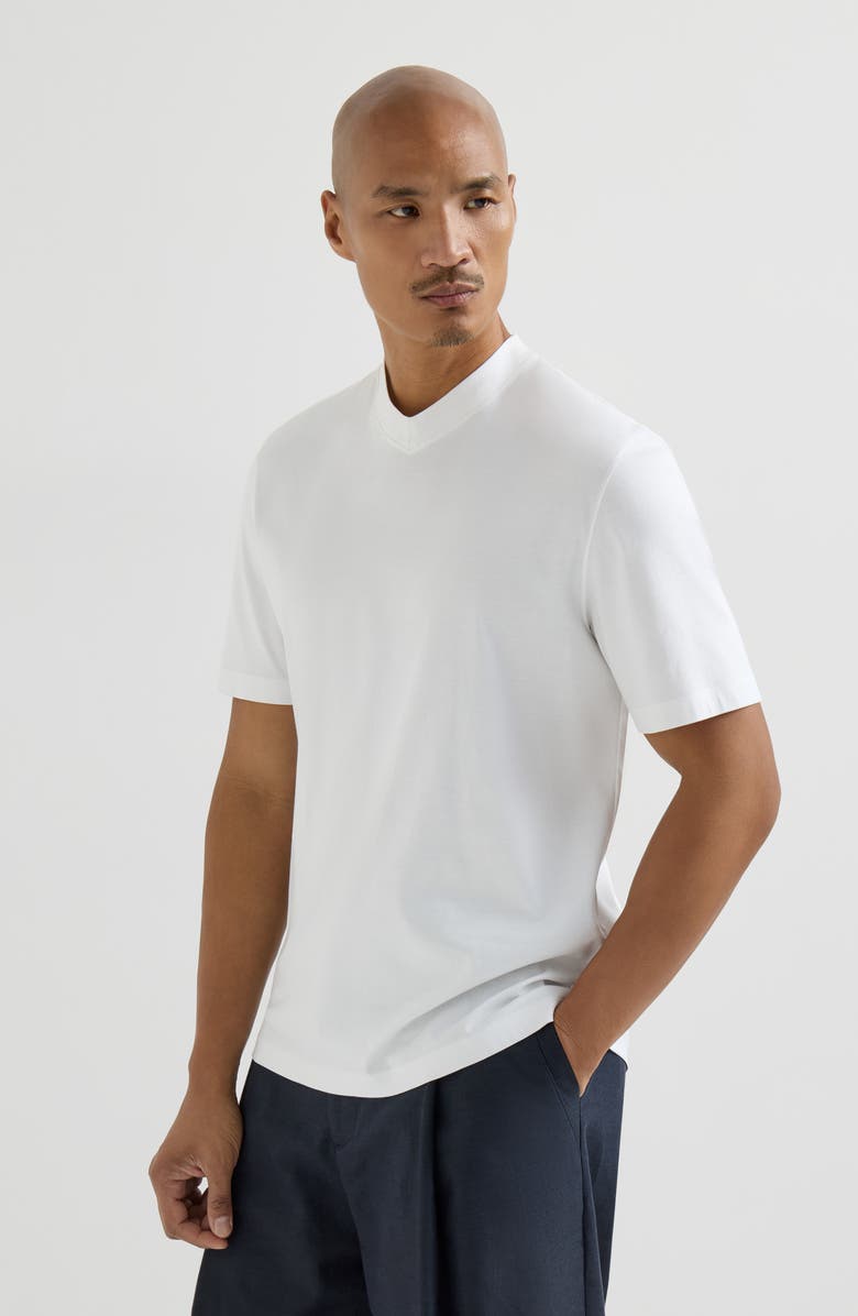 Brunello Cucinelli Cotton jersey V-neck T-shirt, Main, color, White