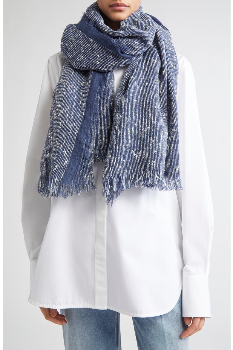 Bouclé Fringe Scarf, Alternate, color, AZURE/ WHITE