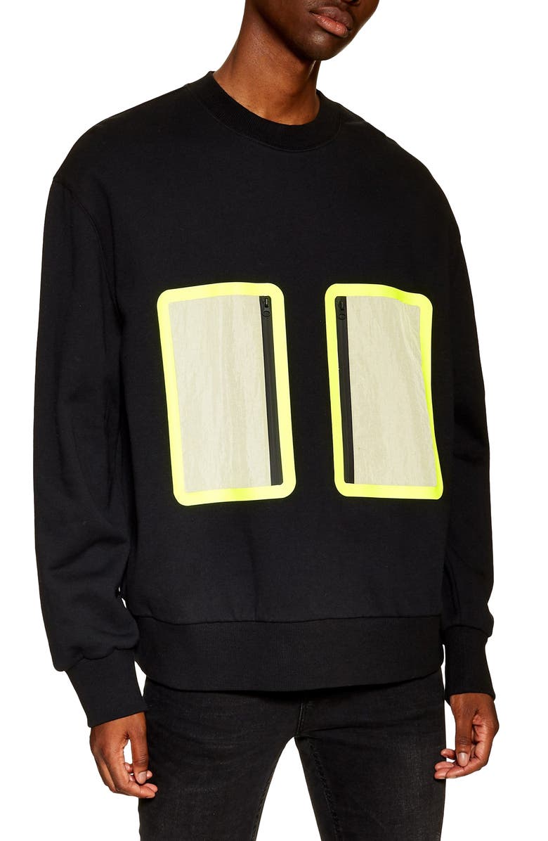 Topman Nylon Pocket Oversized Sweatshirt, Main, color, 