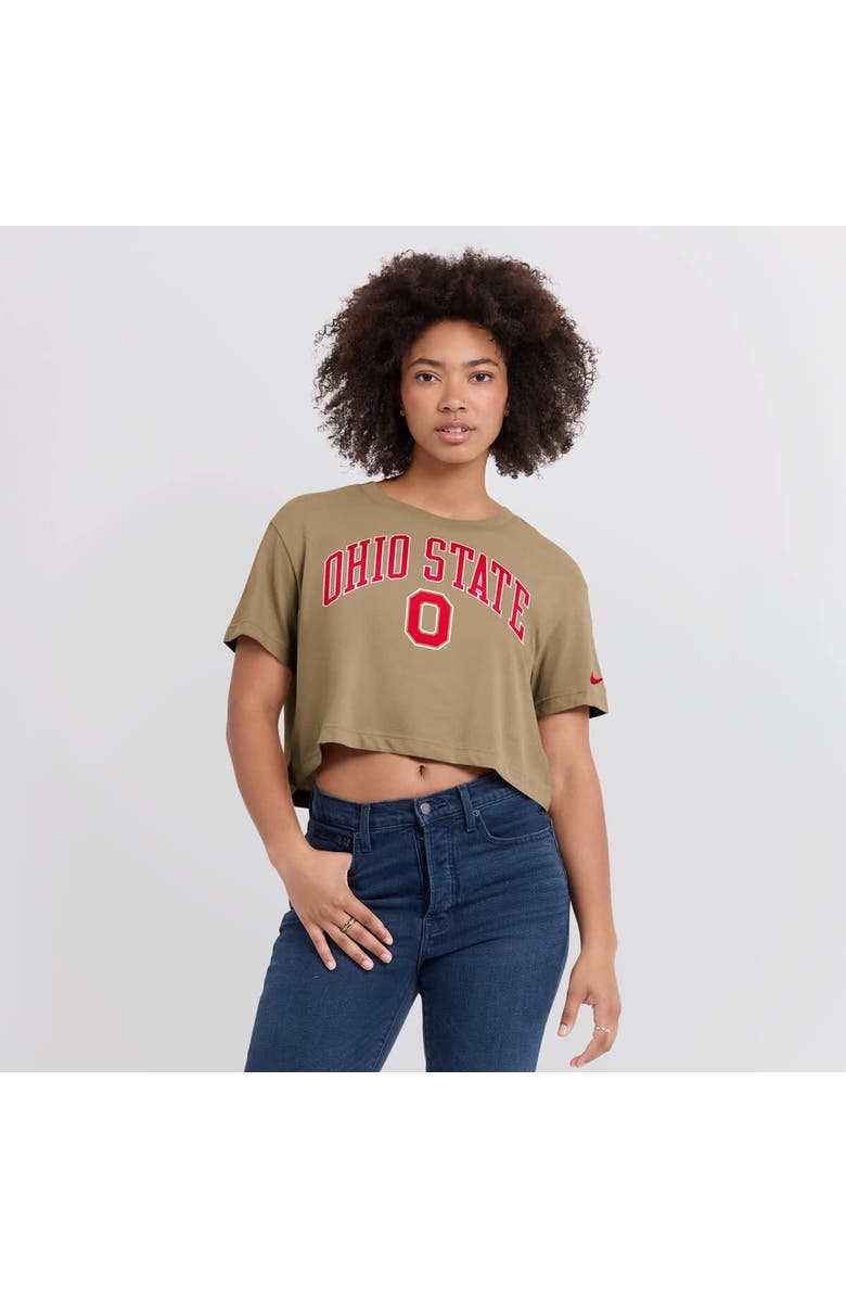 Nike Women's Nike Tan Ohio State Buckeyes Power Pursuit Athletic Prep Arch Performance Cropped T-Shirt, Alternate, color, Tan