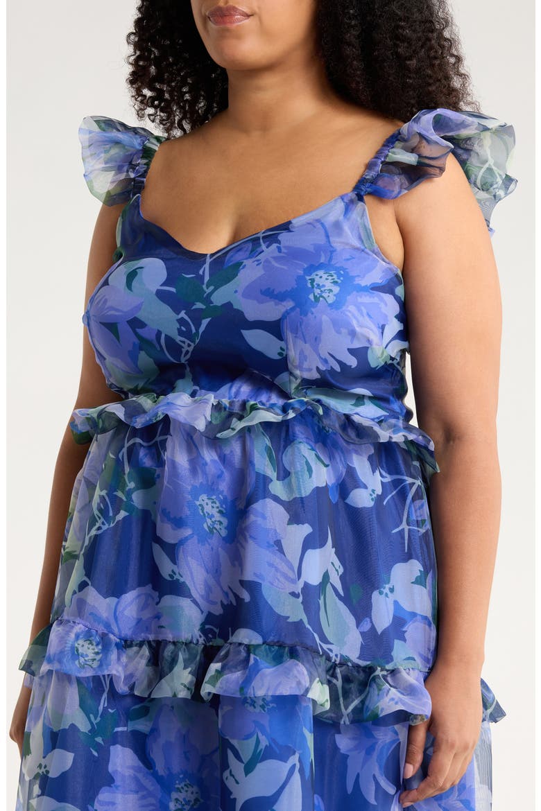 Mylie Floral Ruffle Tiered Organza Maxi Dress, Alternate, color, BLUE-MULTI