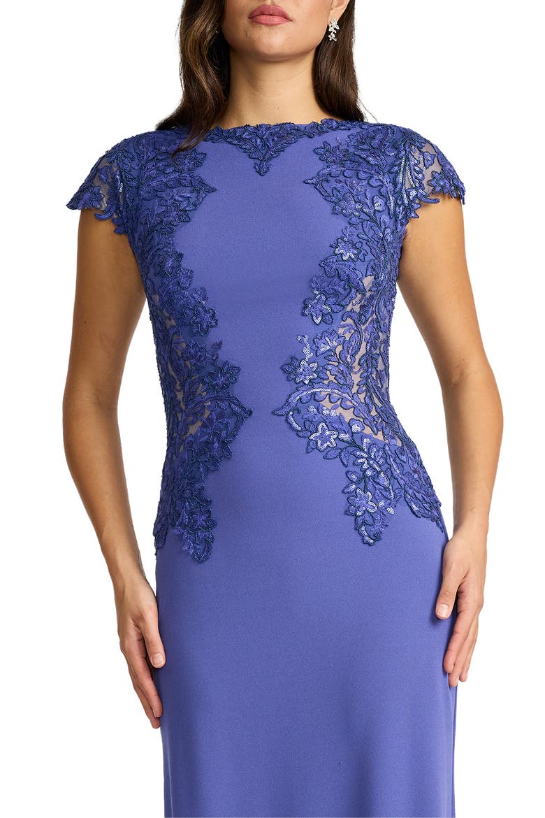 Embroidered Detail Cotton Blend Body-Con Gown, Alternate, color, VIOLET/ NUDE
