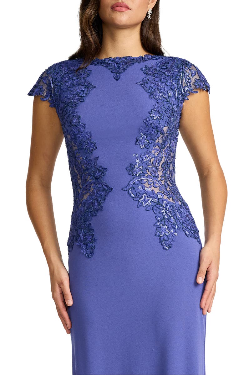 Tadashi Shoji Embroidered Detail Cotton Blend Body-Con Gown, Alternate, color, Violet/ Nude