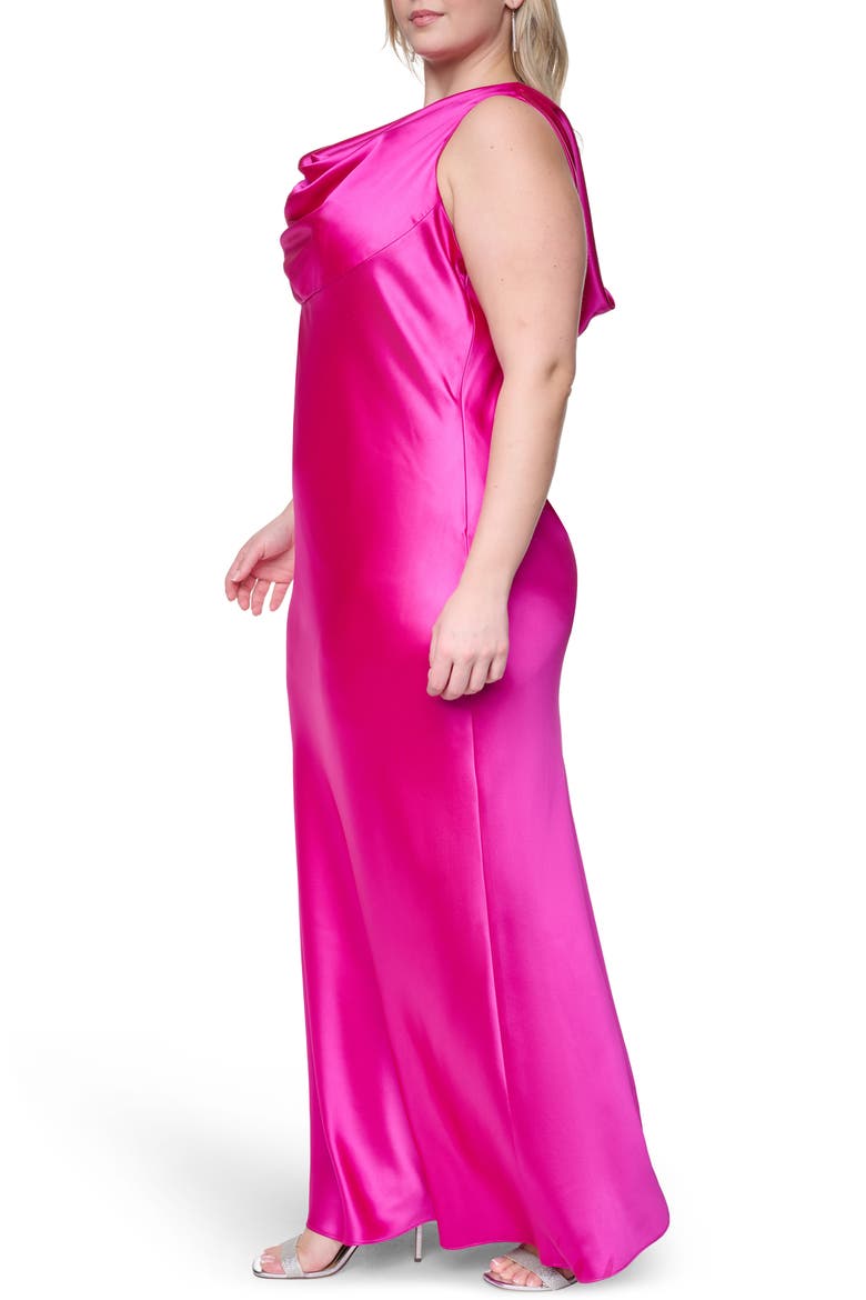 Cowl Neck Sleeveless Satin Gown, Alternate, color, FUCHSIA