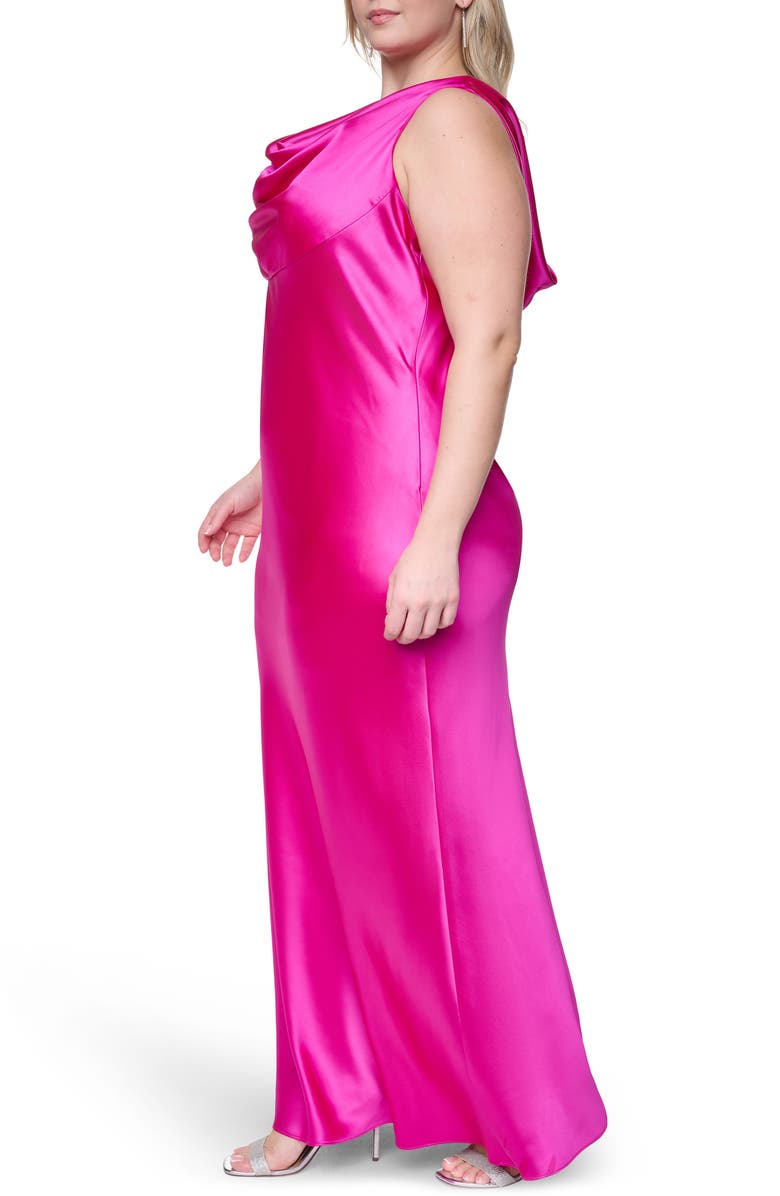 Eliza J Cowl Neck Sleeveless Satin Gown, Alternate, color, Fuchsia