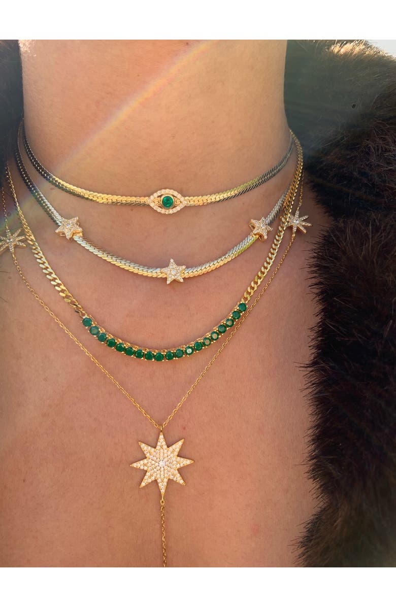 Gemma Azzurro paperclip chain evil eye necklace, Alternate, color, Green