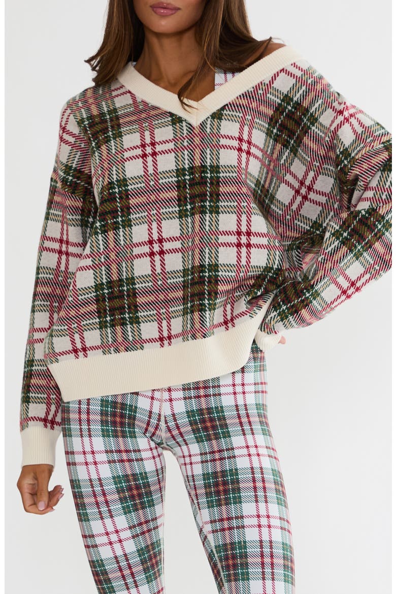 Joey Plaid V-Neck Sweater, Main, color, FROSTED PINE PLAID