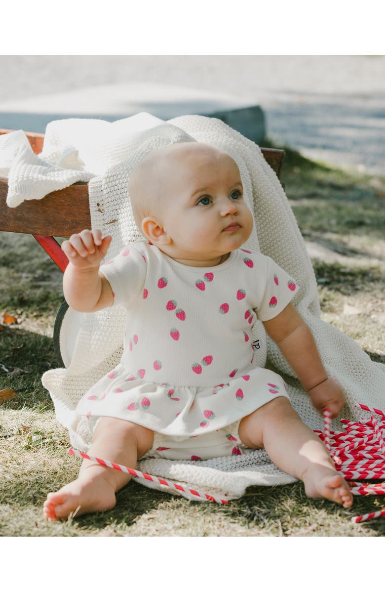 Deux par Deux Cotton Rib Jersey Strawberries Printed Top and Short Set, Alternate, color, White Printed Strawberries