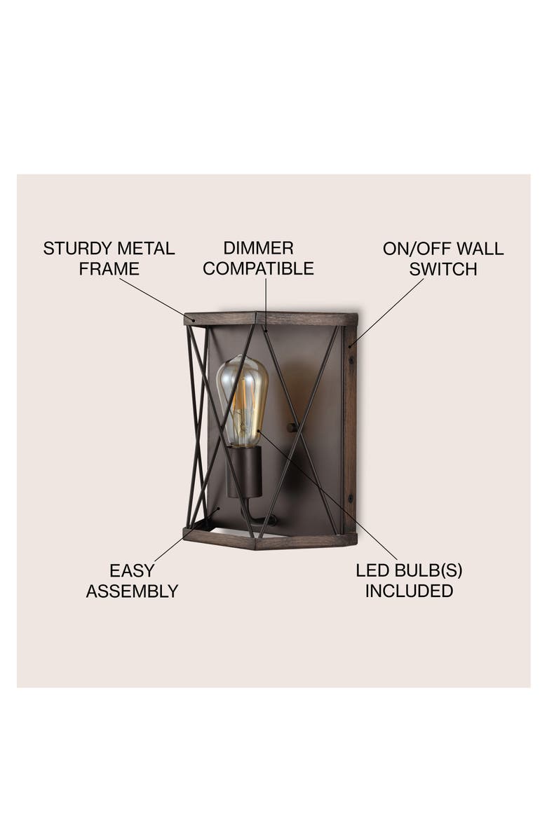 JONATHAN Y Liam 1-Light Rustic Farmhouse Iron LED Sconce, Alternate, color, Dark Brown/Oil Rubbed Bronze