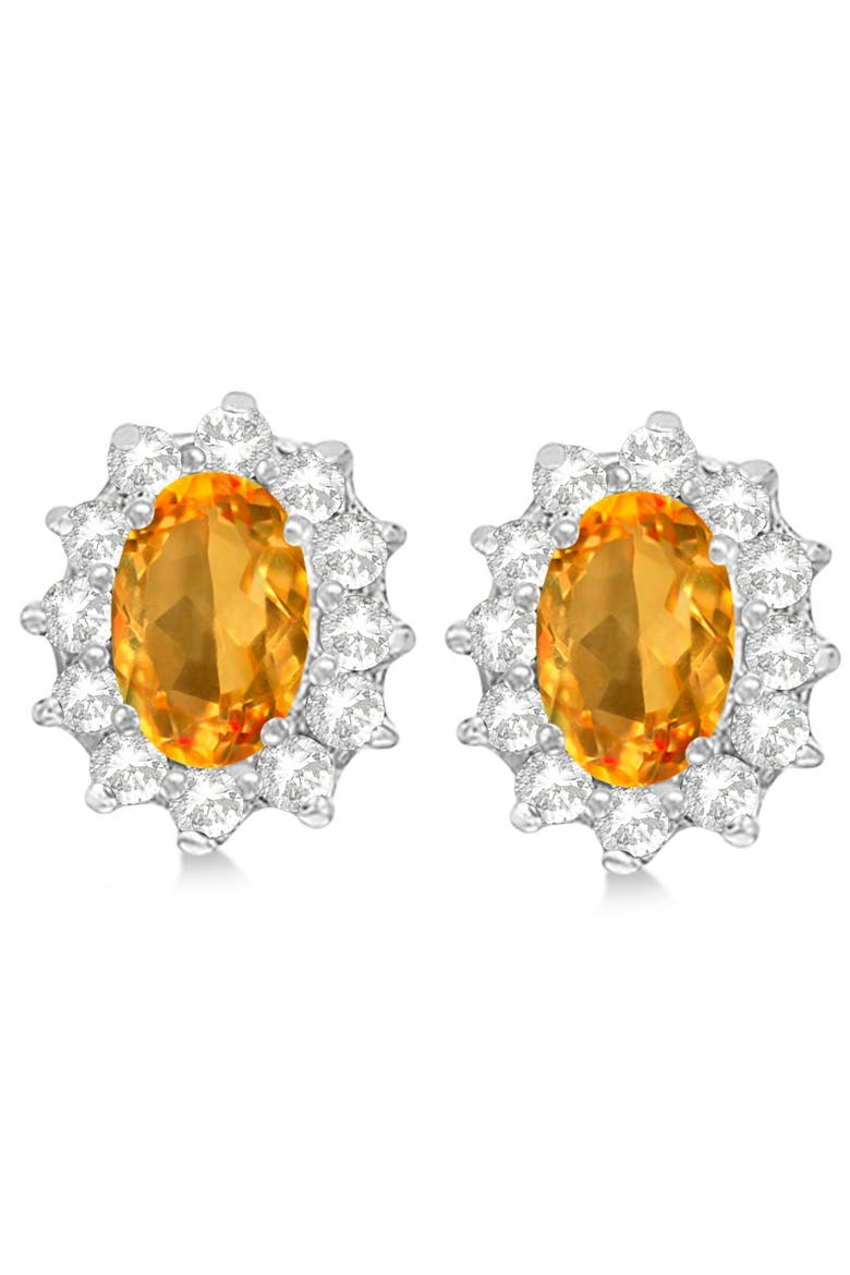 Oval Citrine & Diamond Accented Earrings 14k, Alternate, color, 2.05ct/White Gold
