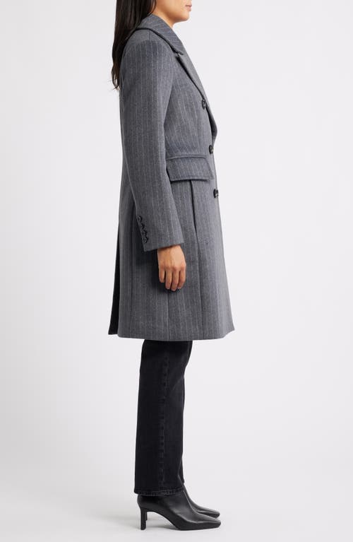 London Fog Heritage Pinstripe Double Breasted Coat In Gray