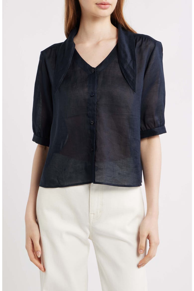 The Novelist Tie Neck Button-Up Shirt, Main, color, NAVY