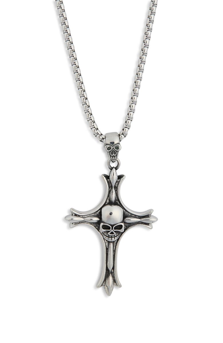 Ed Hardy Men's Skull Cross Pendant Necklace, Alternate, color, Silver