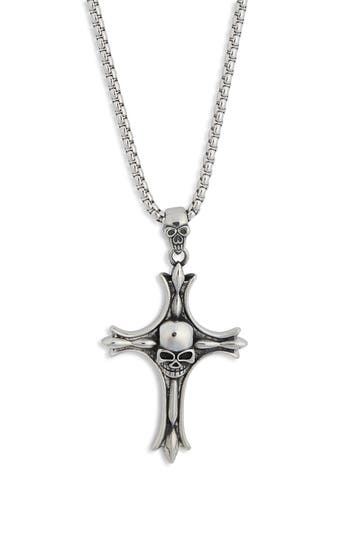 Ed Hardy Skull Cross Pendant Necklace In Silver