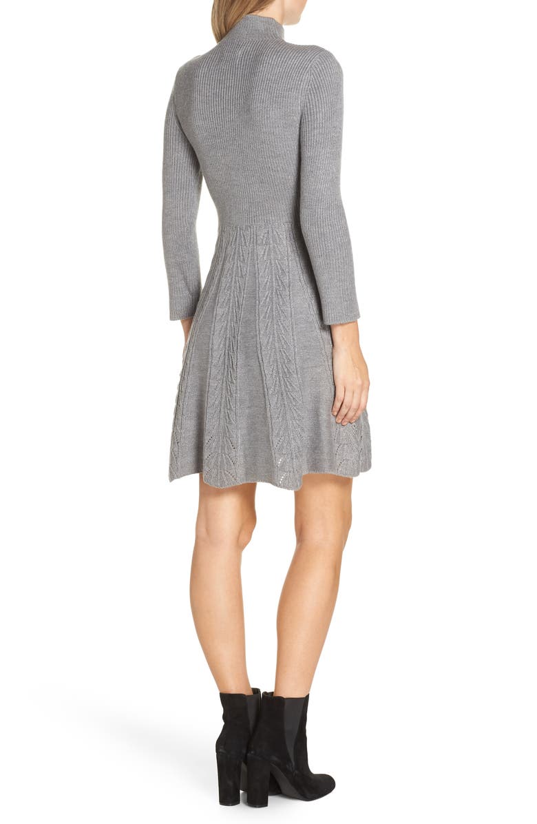 Eliza J Mock Neck Fit & Flare Sweater Dress, Alternate, color, 