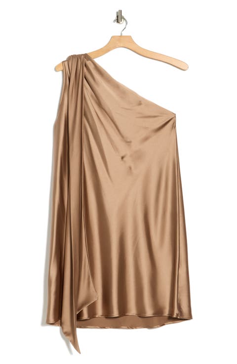 One-Shoulder Satin Shift Dress with Scarf (Plus)