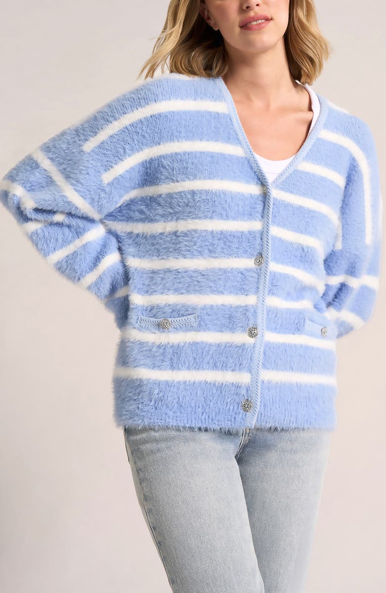 matty m. Elodie Stripe Fuzzy Cardigan, Alternate, color, Cornflower/ Ivory