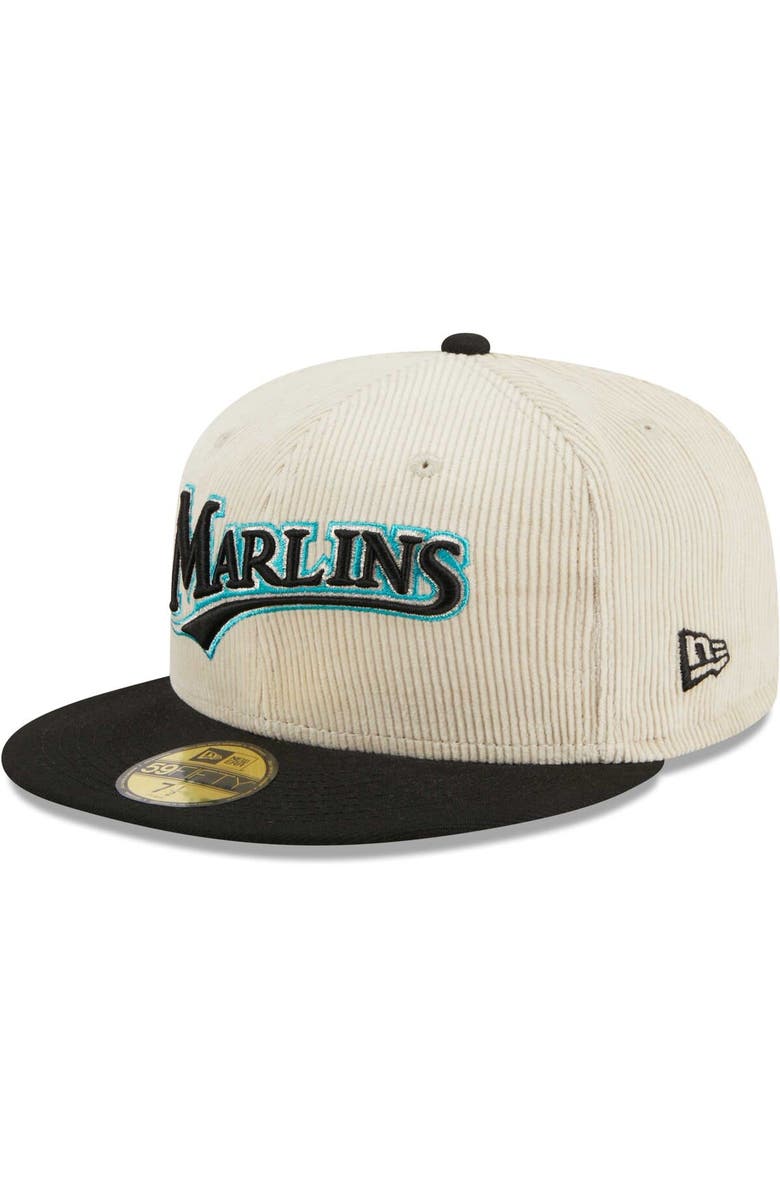 New Era Men's New Era White Florida Marlins Cooperstown Collection Corduroy Classic 59FIFTY Fitted Hat, Alternate, color, Cream