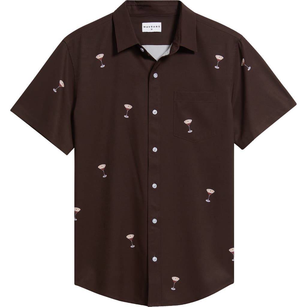 Mavrans Espresso Martini Trim Fit Short Sleeve Performance Button-down Shirt In Brown