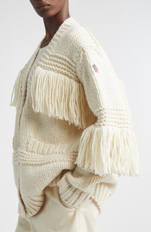 Moncler Grenoble Fringe Trim Wool Blend Cardigan In White