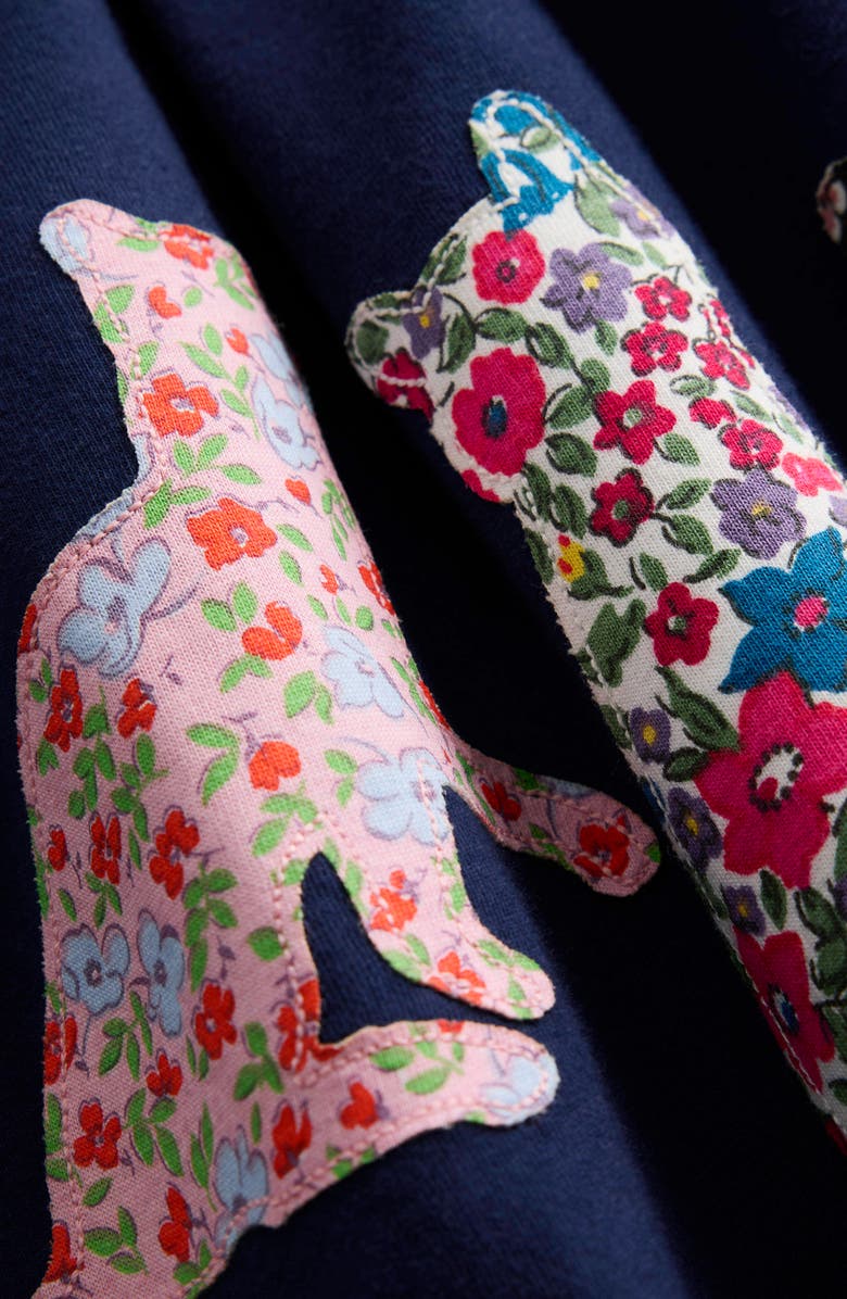 Mini Boden Kids' Appliqué Cotton Jersey Dress, Alternate, color, College Navy Cats