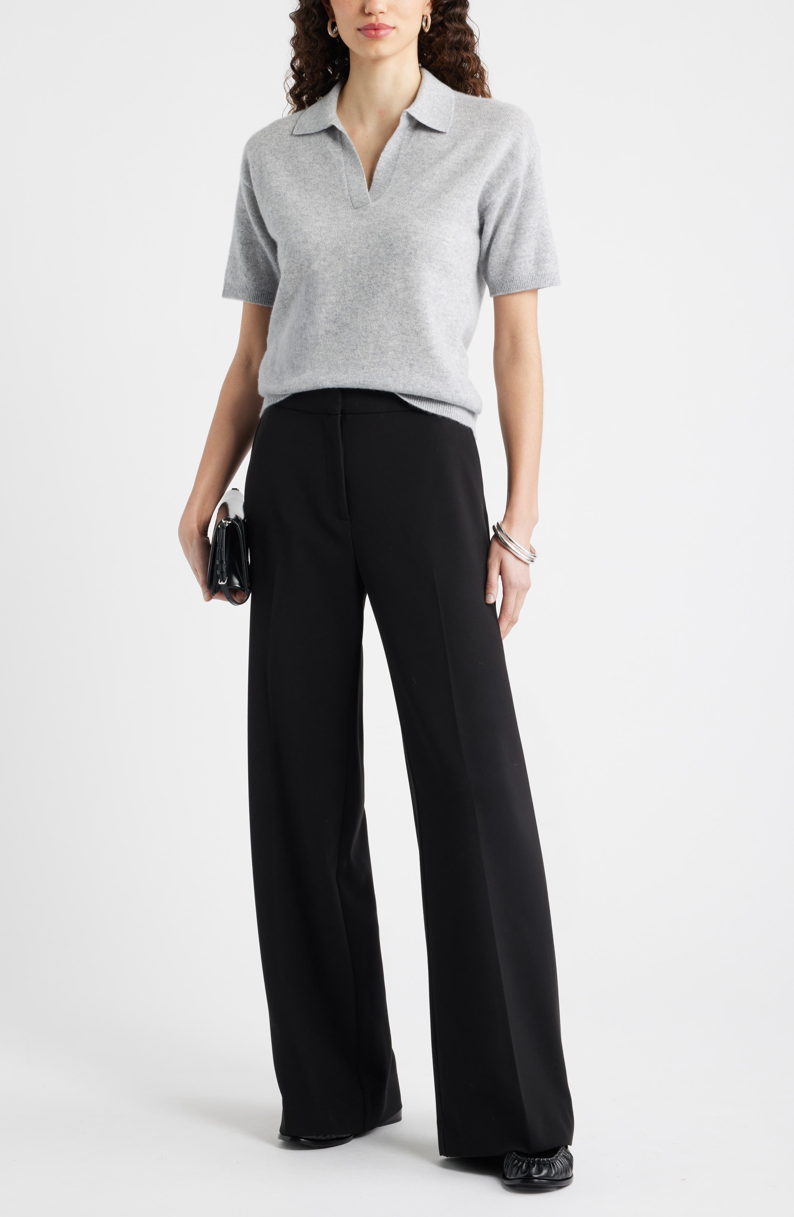 Cashmere Johnny Collar Short Sleeve Sweater - image 4