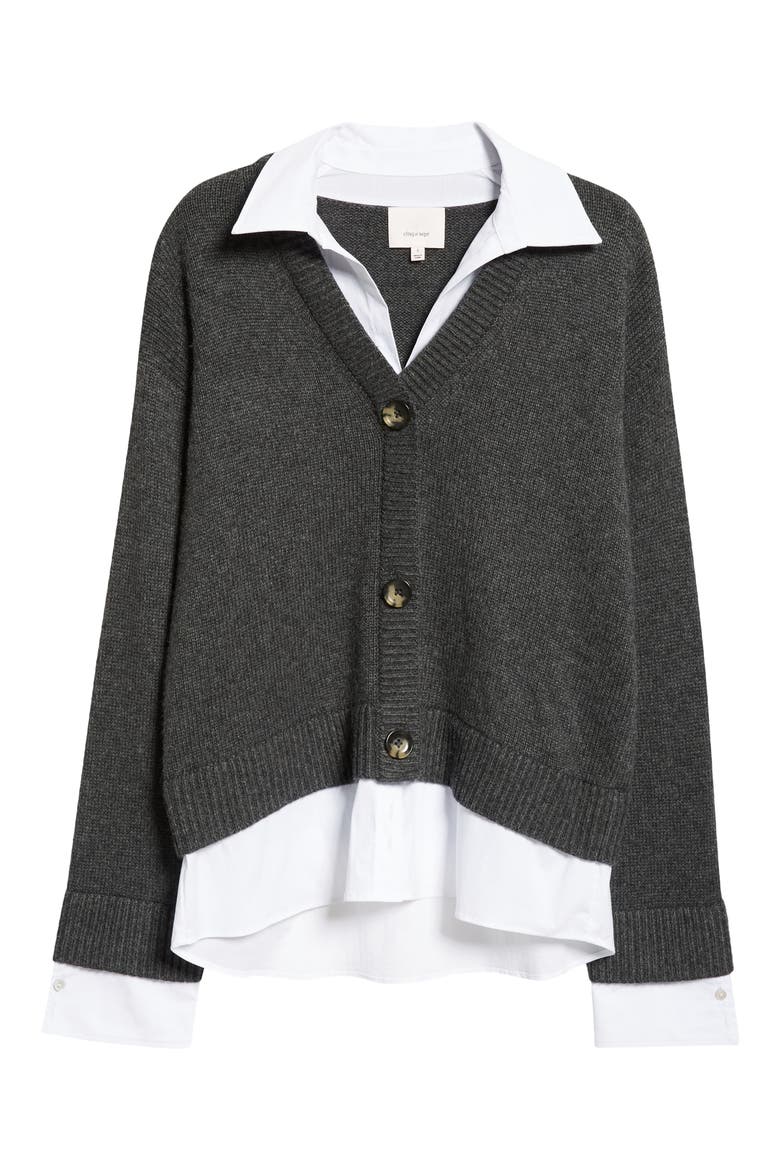 Megan Mixed Media Pullover Sweater, Alternate, color, CHARCOAL/ WHITE