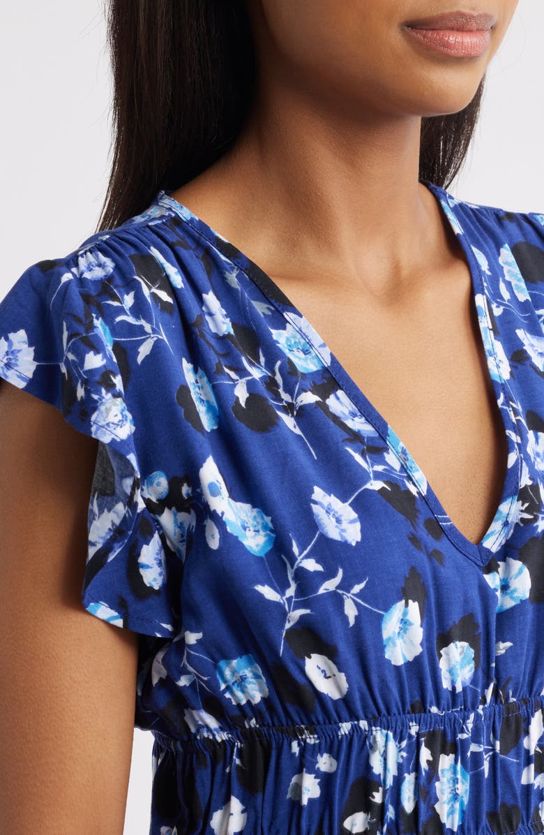 Loveappella Floral Flutter Sleeve Peplum Top, Alternate, color, Blue