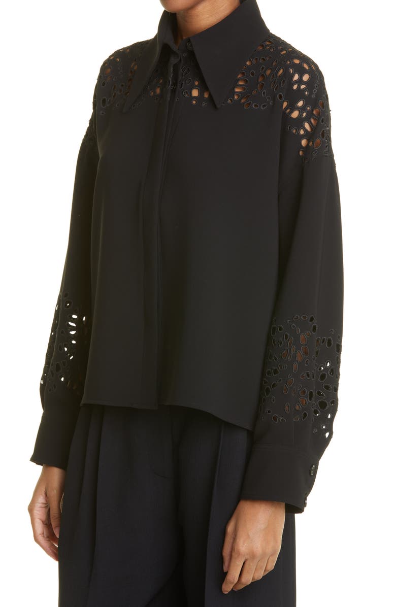 Proenza Schouler Eyelet Detail Point Collar Button-Up Shirt, Alternate, color,