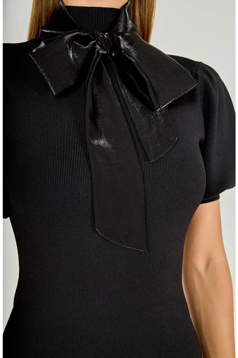 Bow Detail Knit Minidress, Alternate, color, JETBLACK