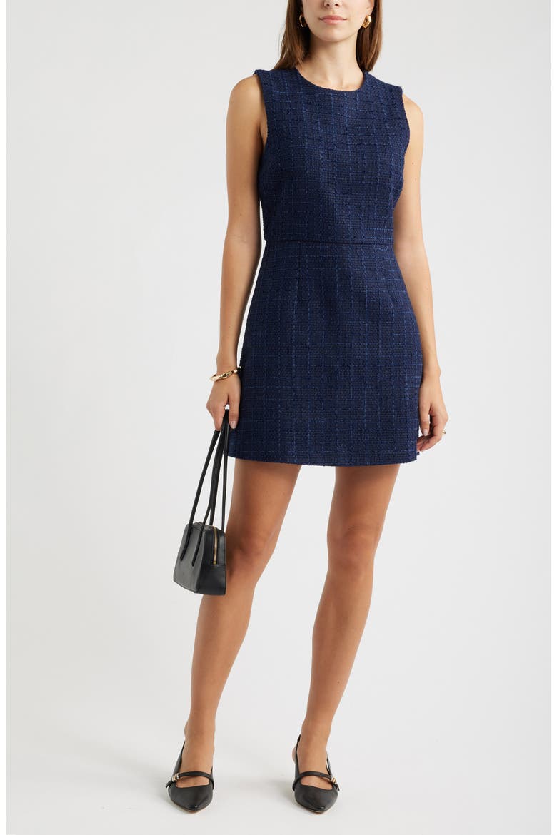 Tweed Sheath Dress, Alternate, color, NAVY TWEED