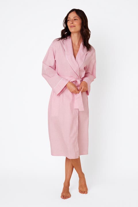 Gingham Pima Cotton Shawl Collar Robe