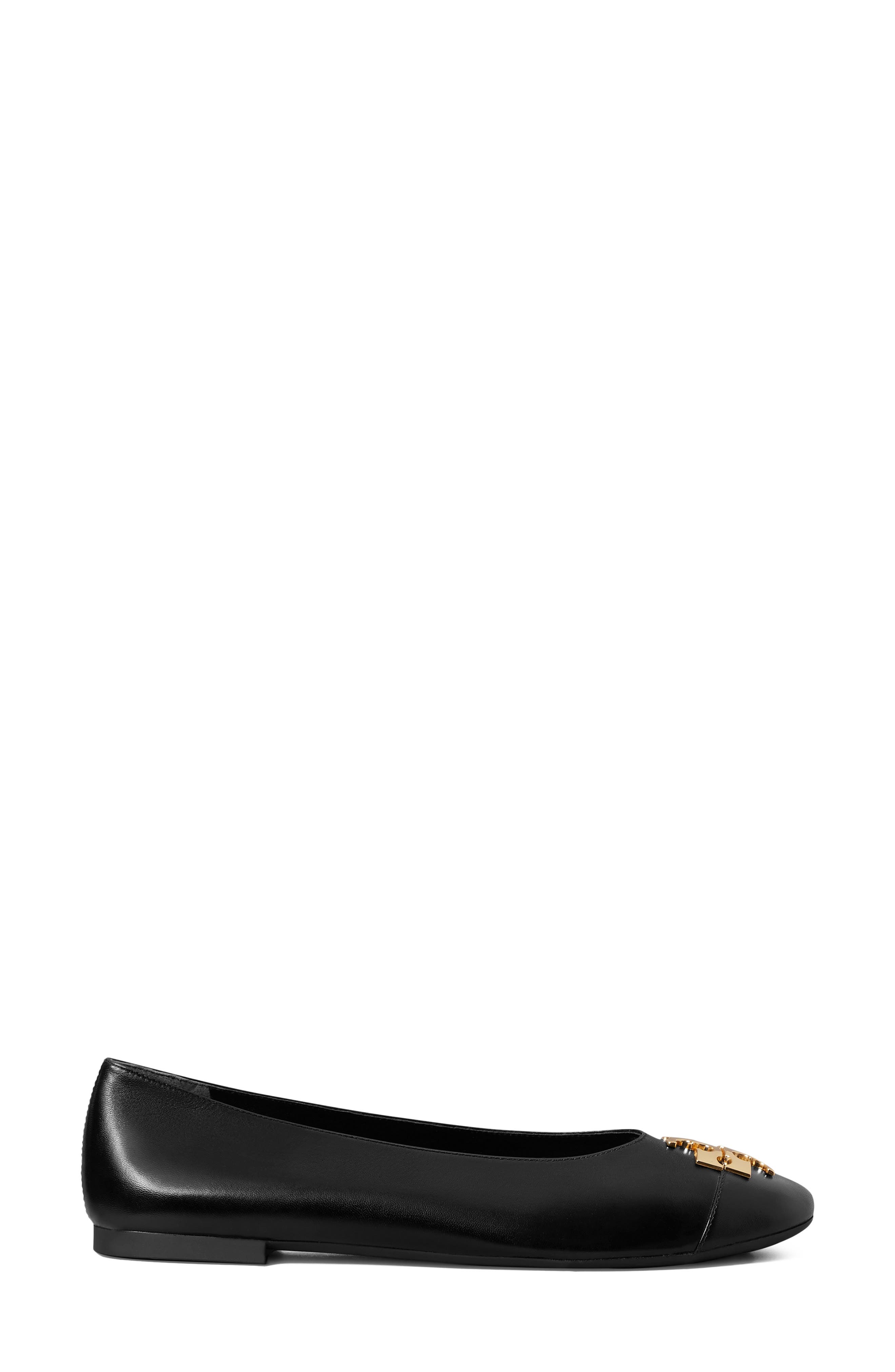 Tory Burch Charlie Cap Toe Ballet Flat, Alternate, color, Perfect Black / Gold