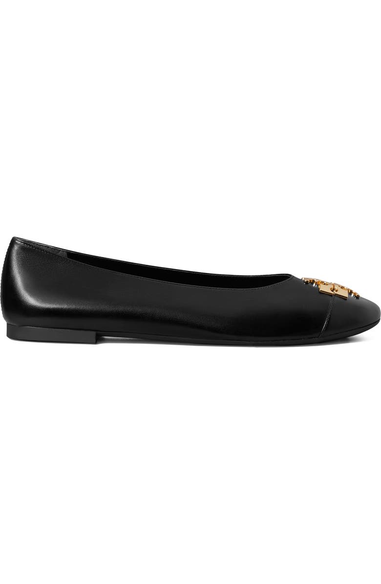 Tory Burch Charlie Cap Toe Ballet Flat, Alternate, color, Perfect Black / Gold
