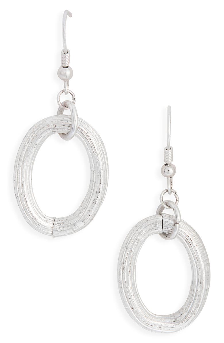 Karine Sultan Brushed Oval Drop Earrings, Main, color, Silver