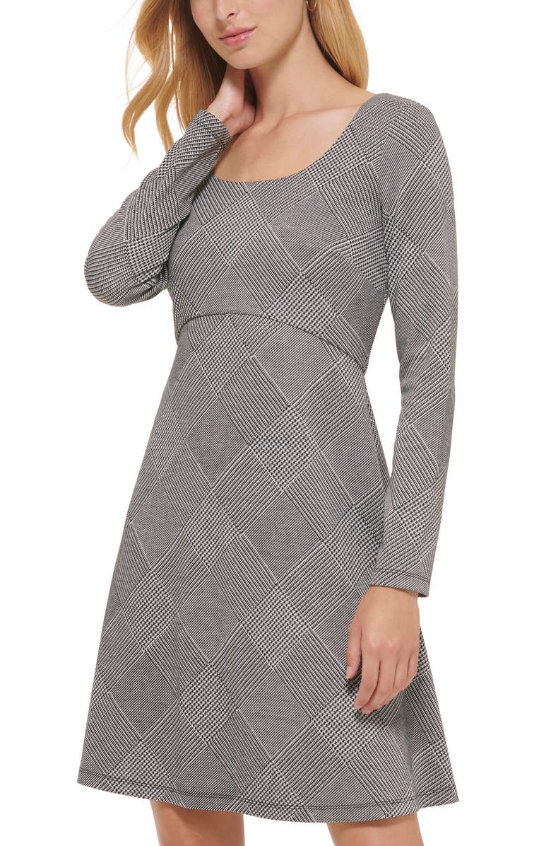 Tommy Hilfiger Diamond Checker Fit & Flare Dress, Alternate, color, Black/ Ivory