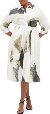 City Chic Angel Brushstroke Belted Cotton Shirtdress