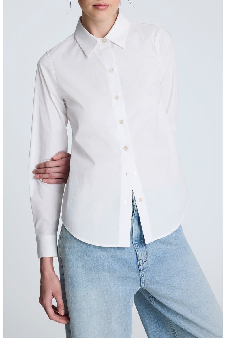 Shaped Cotton Blend Button-Up Shirt, Main, color, PURE WHITE