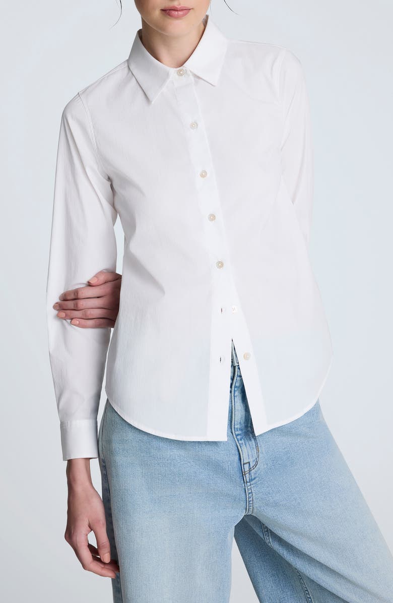 Kenneth Cole Shaped Cotton Blend Button-Up Shirt, Main, color, Pure White