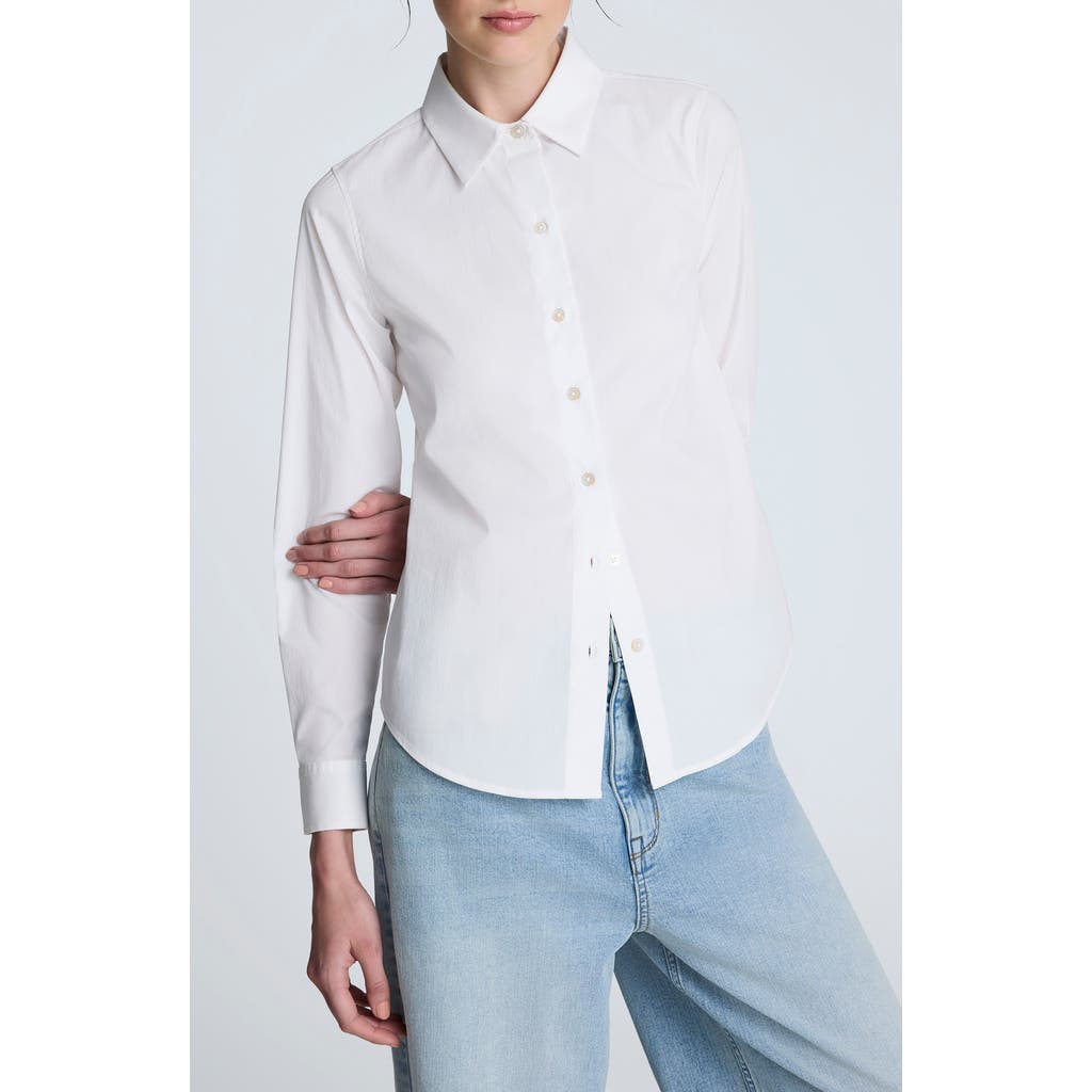 Kenneth Cole Shaped Cotton Blend Button-up Shirt In White