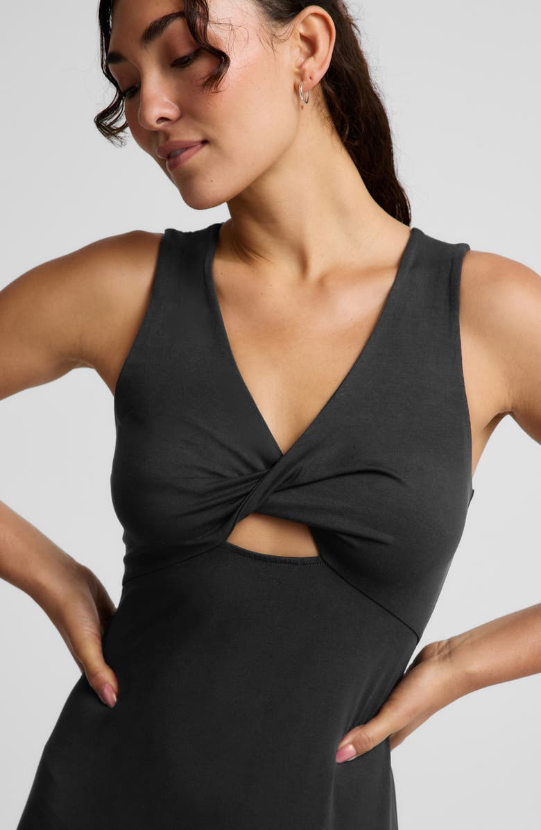 Beyond Yoga Twist Keyhole Midi Dress, Alternate, color, Black